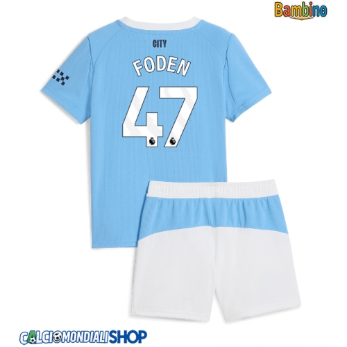 Maglie da calcio Manchester City Phil Foden #47 Prima Maglia Bambino 2025-26 Manica Corta + Pantaloni corti)